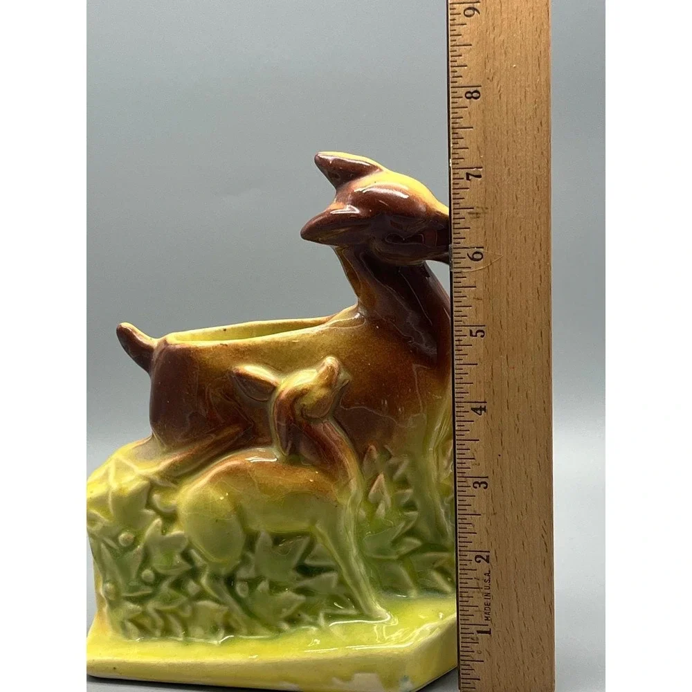 Vintage McCoy ? Pottery Deer Fawn Ceramic Planter Figurine Brown Art Pottery USA